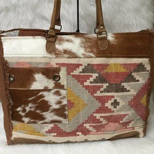 Myra Bag Aztec Hair On Cow Hide Leather Weekender